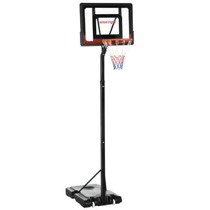 Adjustable 2.1-2.6m Basketball Hoop and Stand with Weighted Base and Wheels - Black Red Orange