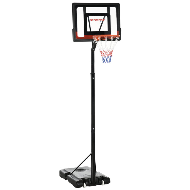Adjustable 2.1-2.6m Basketball Hoop and Stand with Weighted Base and Wheels - Black Red Orange