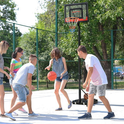 Adjustable 2.1-2.6m Basketball Hoop and Stand with Weighted Base and Wheels - Black Red Orange