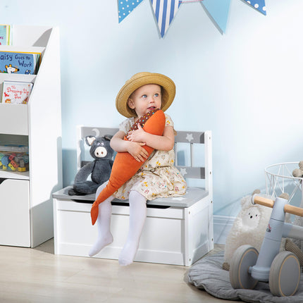 2-in-1 Wooden Toy Box and Storage Bench with Safety Rod - Grey