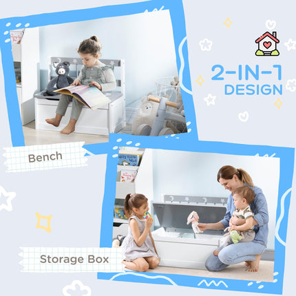 2-in-1 Wooden Toy Box and Storage Bench with Safety Rod - Grey