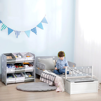 2-in-1 Wooden Toy Box and Storage Bench with Safety Rod - Grey
