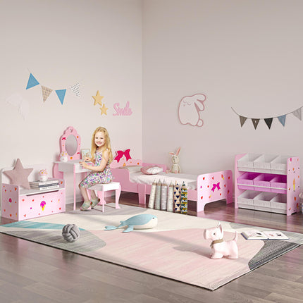 2-in-1 Wooden Toy Box and Storage Bench with Safety Rod - Pink
