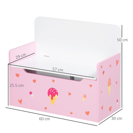 2-in-1 Wooden Toy Box and Storage Bench with Safety Rod - Pink