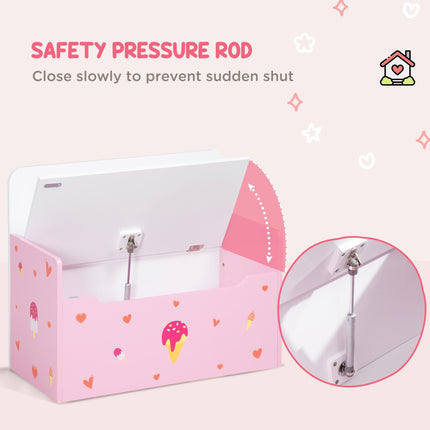 2-in-1 Wooden Toy Box and Storage Bench with Safety Rod - Pink