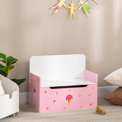 2-in-1 Wooden Toy Box and Storage Bench with Safety Rod - Pink