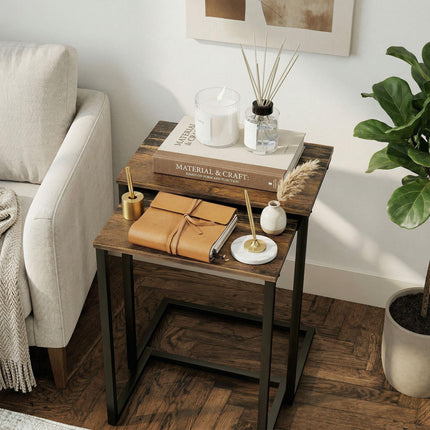 Nesting C-Shaped Side Tables Set of 3 with Steel Frame for Sofa and Bed - Rustic Brown