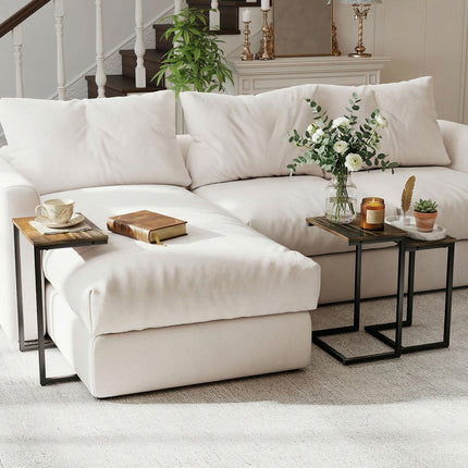 Nesting C-Shaped Side Tables Set of 3 with Steel Frame for Sofa and Bed - Rustic Brown