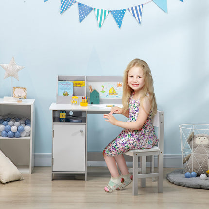 2 Piece Kids Table and Chair Set with Whiteboard and Storage - Grey