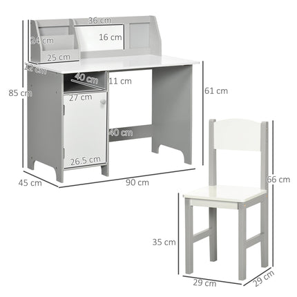 2 Piece Kids Table and Chair Set with Whiteboard and Storage - Grey