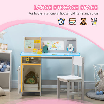 2 Piece Kids Table and Chair Set with Whiteboard and Storage - Grey