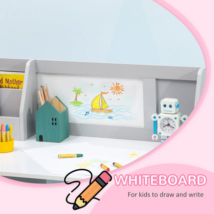 2 Piece Kids Table and Chair Set with Whiteboard and Storage - Grey