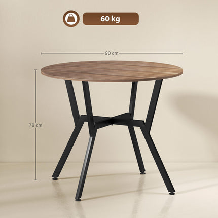 Dining Room Table 90 x 76 cm with Black Legs and Anti-slip Foot Pads - Brown