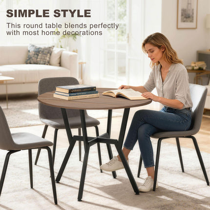 Dining Room Table 90 x 76 cm with Black Legs and Anti-slip Foot Pads - Brown
