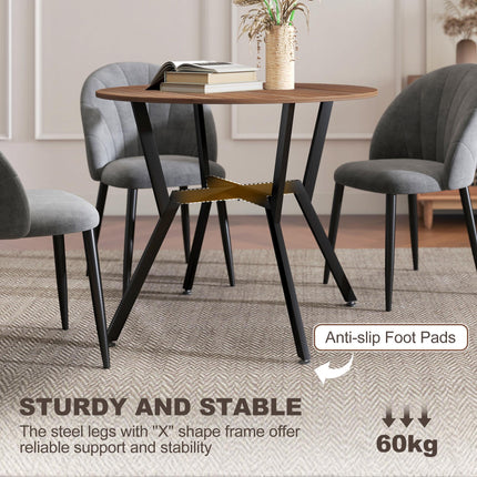 Dining Room Table 90 x 76 cm with Black Legs and Anti-slip Foot Pads - Brown