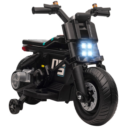 Kids Electric Motorbike with Siren, Horn, Headlights & Training Wheels for Ages 3-5 Years - Black