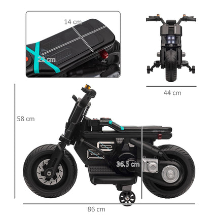 Kids Electric Motorbike with Siren, Horn, Headlights & Training Wheels for Ages 3-5 Years - Black