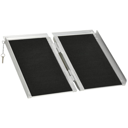2ft Aluminium Duo Folding Wheelchair Ramp with Carry Handle & Locking Chain 61L x 72W cm - Silver and Black