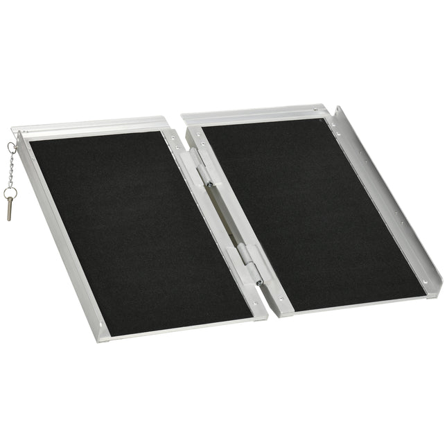 2ft Aluminium Duo Folding Wheelchair Ramp with Carry Handle & Locking Chain 61L x 72W cm - Silver and Black