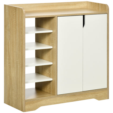 Shoe Storage Organizer with Double Doors and Open Shelves for 13 Pairs - Natural & White