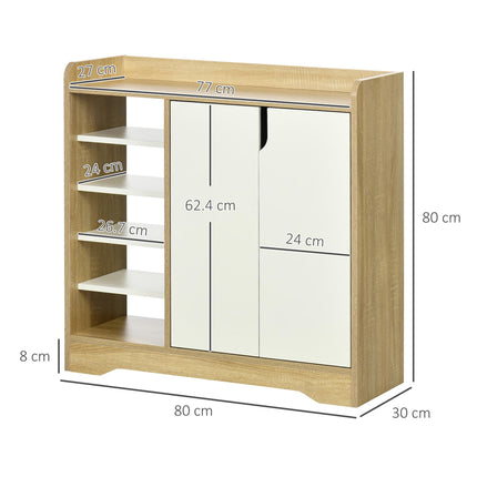 Shoe Storage Organizer with Double Doors and Open Shelves for 13 Pairs - Natural & White