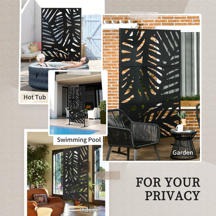 6.5FT Freestanding Metal Garden Privacy Screen with Stand - Black