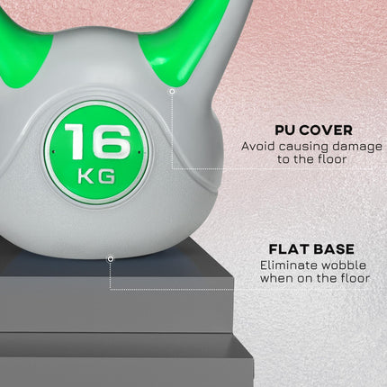 Kettlebell, 16kg Kettle Bells with Handle for Home Gym Weight Lifting and Strength Training, Green and Grey