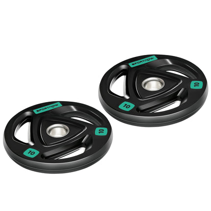 Set of 2 Olympic Weight Plates 10kg Rubber Coated Tri-Grip Design - Black