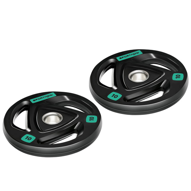 Set of 2 Olympic Weight Plates 10kg Rubber Coated Tri-Grip Design - Black