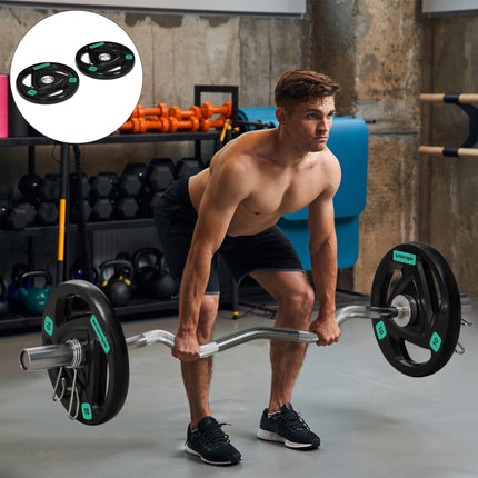 Set of 2 Olympic Weight Plates 10kg Rubber Coated Tri-Grip Design - Black