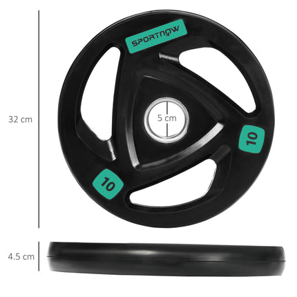 Set of 2 Olympic Weight Plates 10kg Rubber Coated Tri-Grip Design - Black
