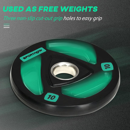 Set of 2 Olympic Weight Plates 10kg Rubber Coated Tri-Grip Design - Black