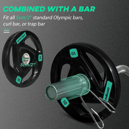 Set of 2 Olympic Weight Plates 10kg Rubber Coated Tri-Grip Design - Black