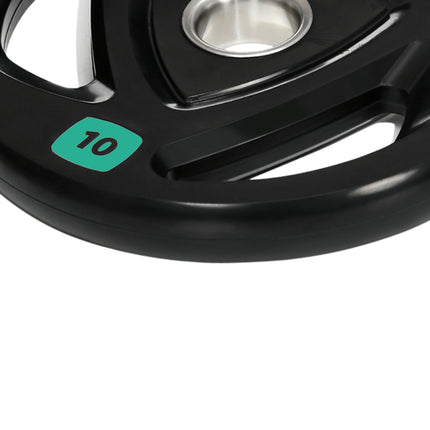 Set of 2 Olympic Weight Plates 10kg Rubber Coated Tri-Grip Design - Black