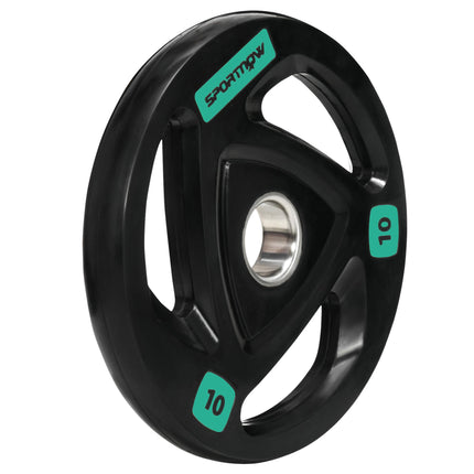 Set of 2 Olympic Weight Plates 10kg Rubber Coated Tri-Grip Design - Black