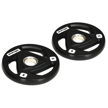 Set of 2 Olympic 5kg Rubber Coated Tri-Grip Weight Plates - Black