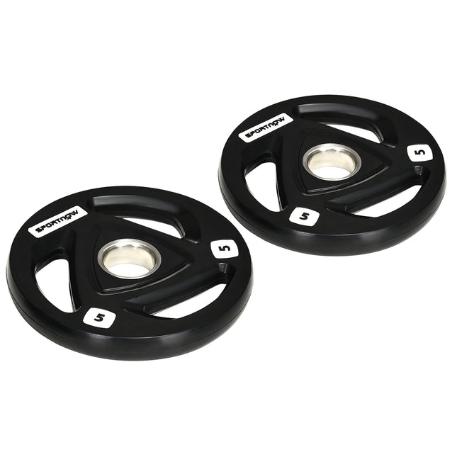 Set of 2 Olympic 5kg Rubber Coated Tri-Grip Weight Plates - Black