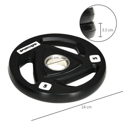 Set of 2 Olympic 5kg Rubber Coated Tri-Grip Weight Plates - Black