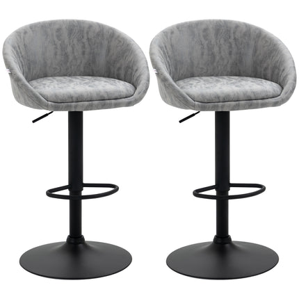 Set of 2 Modern Adjustable Bar Stools with Swivel and Footrest - Light Grey