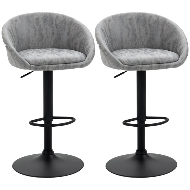 Set of 2 Modern Adjustable Bar Stools with Swivel and Footrest - Light Grey