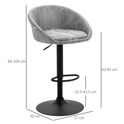 Set of 2 Modern Adjustable Bar Stools with Swivel and Footrest - Light Grey