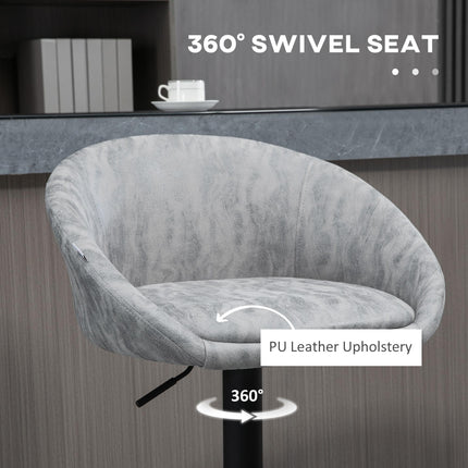Set of 2 Modern Adjustable Bar Stools with Swivel and Footrest - Light Grey