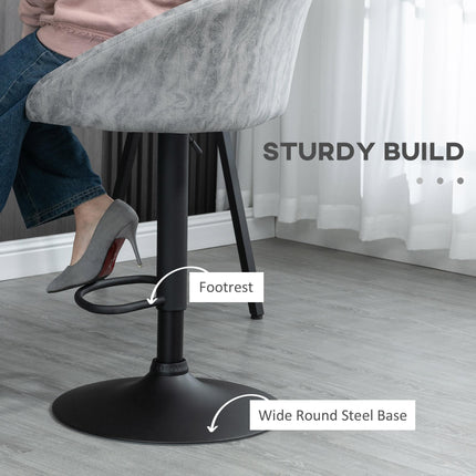 Set of 2 Modern Adjustable Bar Stools with Swivel and Footrest - Light Grey