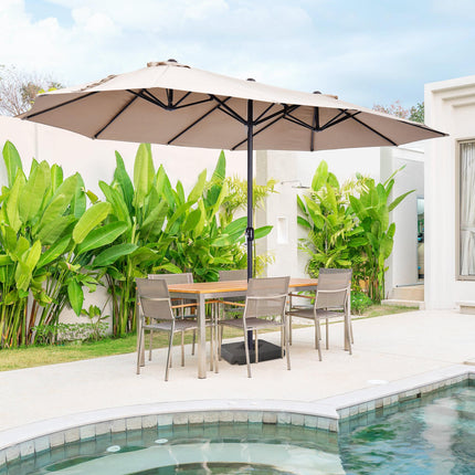 4.6m Double Canopy Garden Parasol with Weighted Base - Tan