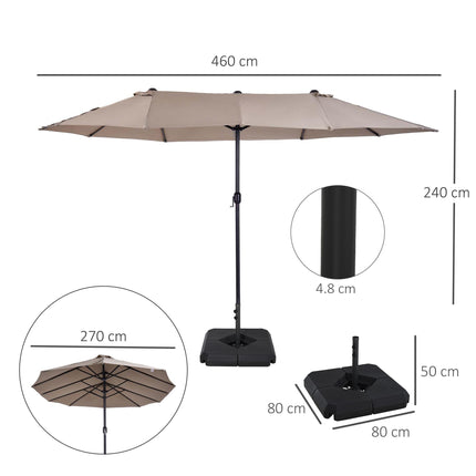 4.6m Double Canopy Garden Parasol with Weighted Base - Tan