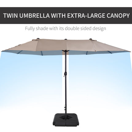 4.6m Double Canopy Garden Parasol with Weighted Base - Tan