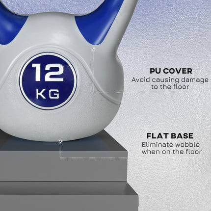 Kettlebell, 12kg Kettle Bells with Handle for Home Gym Weight Lifting and Strength Training, Dark Blue and Grey
