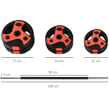 20kg Adjustable Barbell Weight Set for Home Gym Strength Training - Black and Red