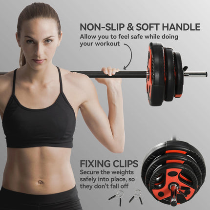 20kg Adjustable Barbell Weight Set for Home Gym Strength Training - Black and Red