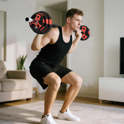 20kg Adjustable Barbell Weight Set for Home Gym Strength Training - Black and Red